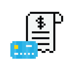 pixel receipt icon. Vector pixel art check cheque 8 bit for game company logo template 