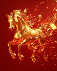 Golden Horse Lunar New Year Poster - 3D Zodiac Design for Festive Posters and Calendar Art.