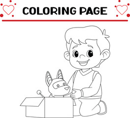 happy little boy found abandoned cyber dog coloring page for kids