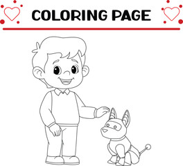 little boy playing with cyber dog coloring page for kids