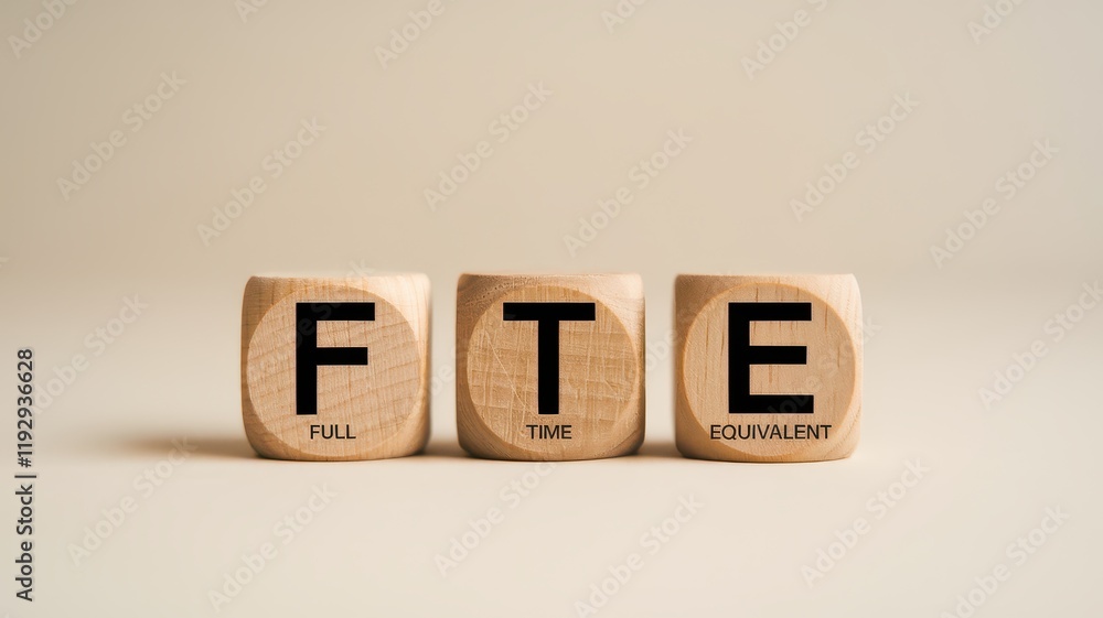 Aufkleber wooden cubes arranged to display the abbreviation fte for the business and finance concept of full t