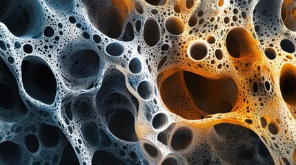 Abstract Organic Texture with Intricate Network of Porous Holes in Soft Pastel Tones Representing Fluidity, Depth, and Complexity in Artistic Design