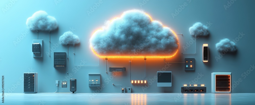 Aufkleber cloud computing network with connected devices.