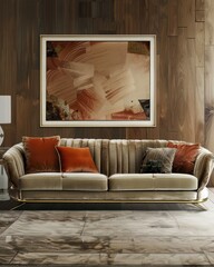 A contemporary living room with a chic and inviting sofa set against a backdrop of modern interior design. MZ