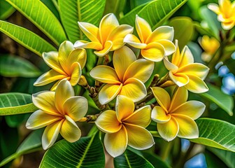 Fototapeta premium Rule of thirds photography showcases stunning frangipani; Hawaiian lei perfection.