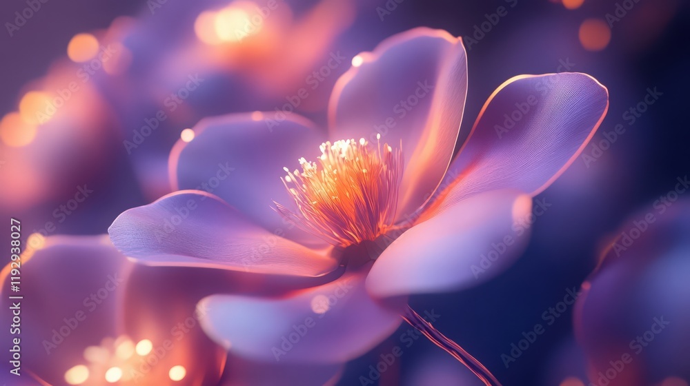 Poster close-up of a delicate flower with soft light and elegant petals in abstract style
