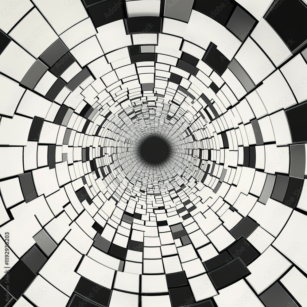 Aufkleber a swirling tunnel of black and white squares creating a dynamic visual effect.
