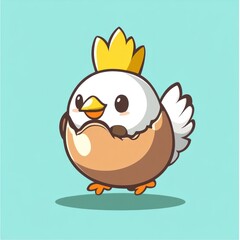 Cute chick hatching from egg, pastel background, children's book illustration