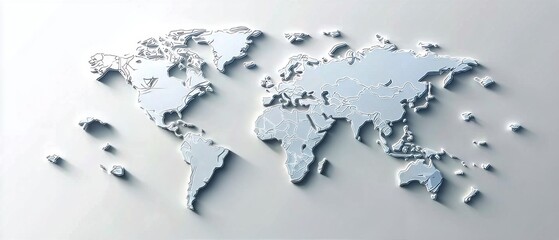 3D world map showing international boundaries and landforms