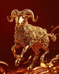 Golden Sheep Lunar New Year Poster - 3D Zodiac Design for Festive Posters and Calendar Art.