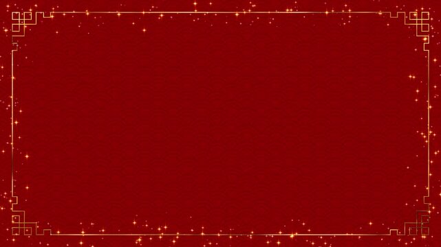 chinese new year gold and red frame and pattern motion background with shiny glitter stars, celebration social media design element 