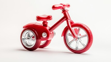 Fototapeta premium Bright Red Toy Tricycle Isolated on White Background. Generative AI