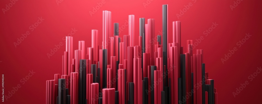 Poster abstract red and black vertical bars create a dynamic, modern landscape against a vivid red backgrou