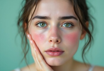 Obraz premium Woman with Rosacea Redness and Green Eyes Skincare