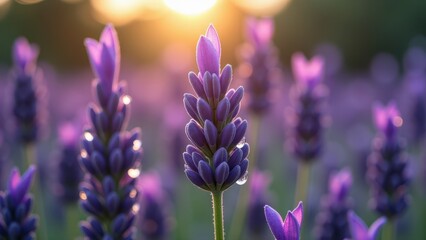 Obraz premium Vivid Lavender Field at Sunset Showcasing Nature's Colorful Serenity