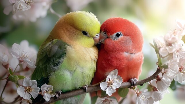 Joyful Birds on Branch