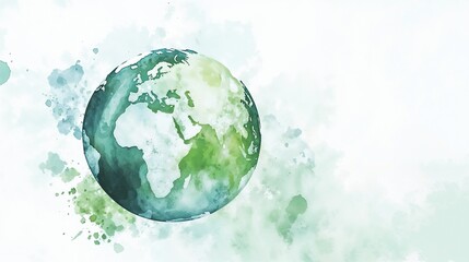 Watercolor illustration of the Earth with green splashes on a light background