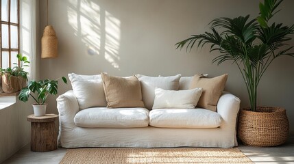 Fototapeta premium Scandinavian Minimalist Living Room. Generative AI