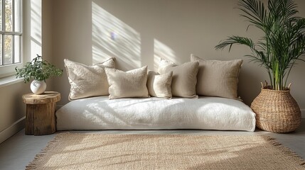 Fototapeta premium Cozy Minimalist Living Room with Neutral Tones. Generative AI