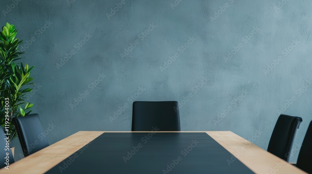 Poster empty meeting table and chairs in modern office with minimalist design
