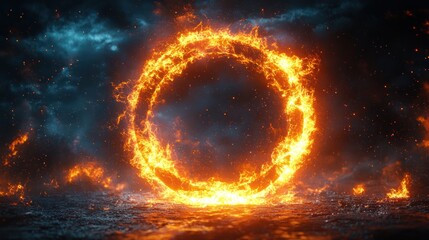 Fototapeta premium Fiery Ring of Inferno: A Digital Masterpiece of Burning Circle