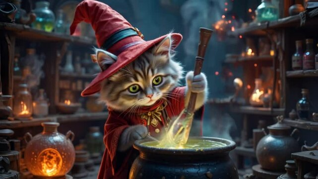wizard cat making potion