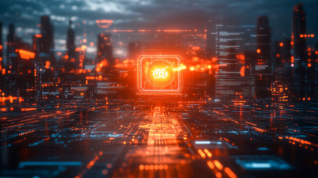 Futuristic data stream. Glowing interface HUD overlay digital network information technology connection cyberscape.