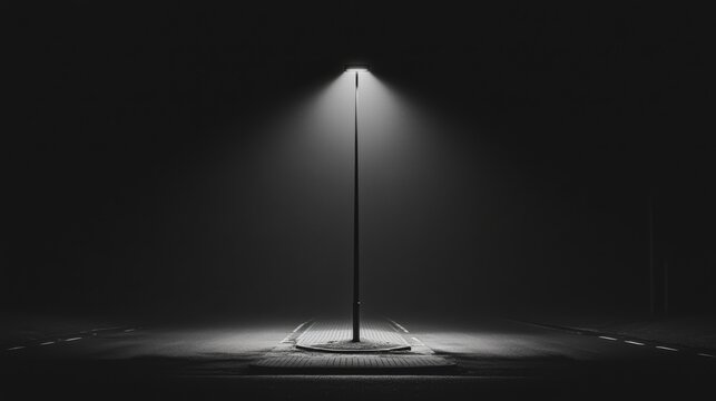 Fototapeta Solitary streetlight illuminating foggy night road.
