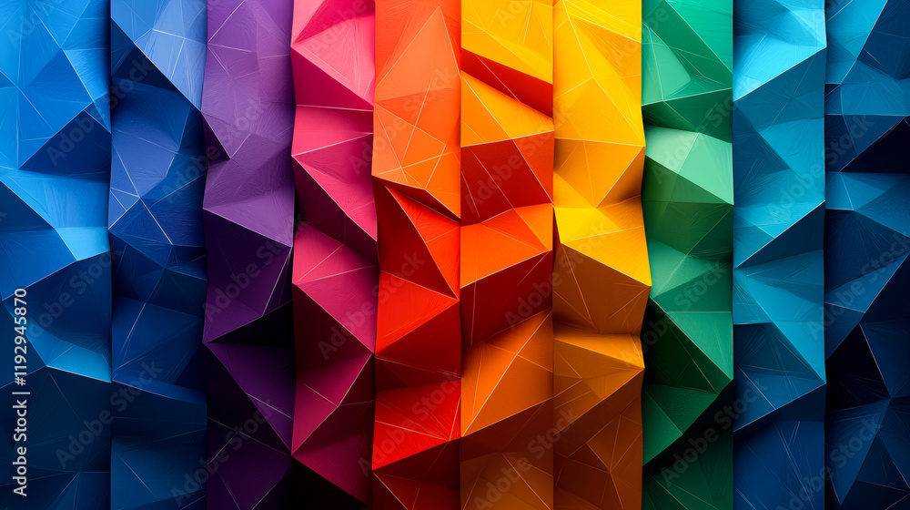 Poster colorful polygonal background with vibrant triangles in various hues. this abstract design features 