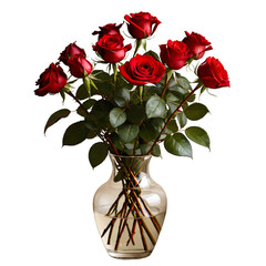 Red Roses in a Vase, transparent background