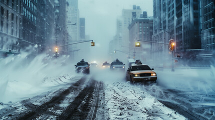 Snow covered city street during a heavy snowfall. Lots of snow on the sidewalk, cars and big snowdrifts. the city road in snow storm blizzard, bad cold weather and hard drawing conditions3