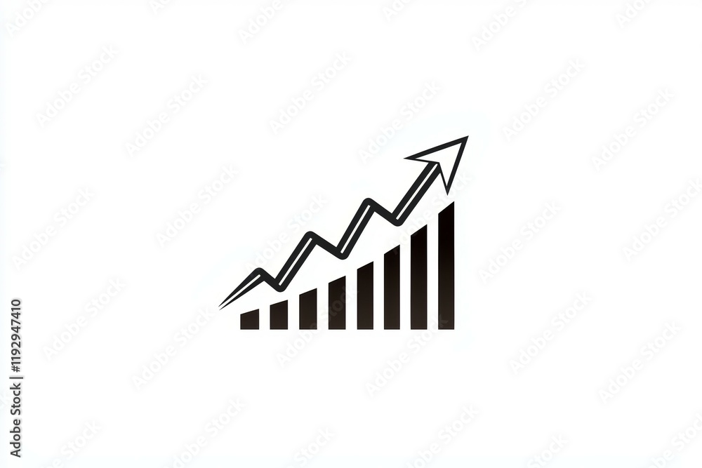Poster graph showing increasing growth with upward arrow on white background