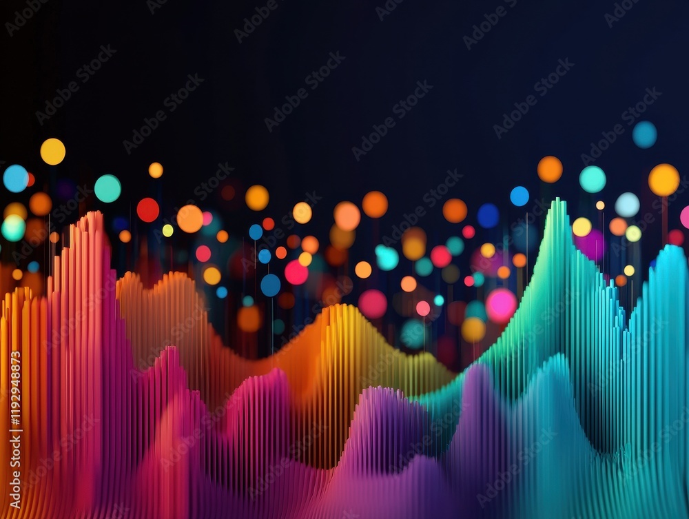 Poster colorful sound waves with vibrant dots create a dynamic and energetic visual representation of audio
