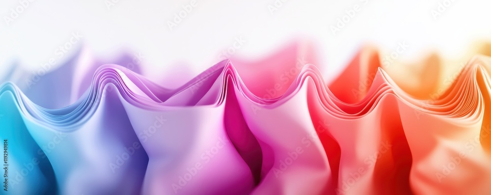 Poster a vibrant display of folded fabric in a gradient of colors, showcasing smooth textures and flowing l