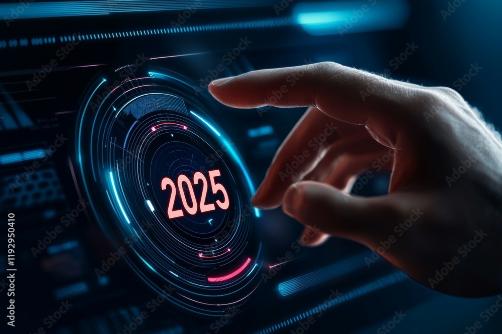 Aufkleber futuristic technology interface displaying 2025 with touch interaction