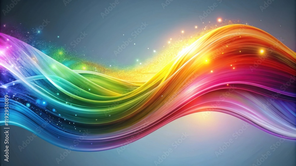 Poster abstract rainbow wave with sparkling dust and light glows
