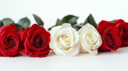 Obraz premium A romantic bouquet of red roses on a white background, perfect for Valentine's Day