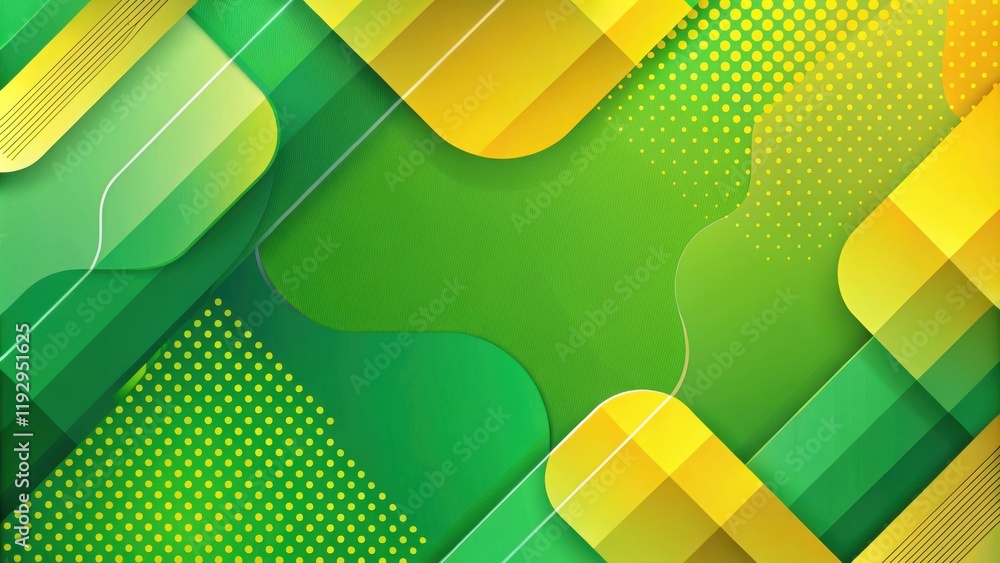 Poster abstract green and yellow geometric design with overlapping shapes and dotted patterns
