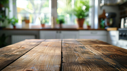 Kitchen rustic rural wood table top for promotion advertising product display with blurred modern interior mockup wooden tabletop over defocused kitchen background furniture and desk empty space.13