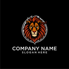 Lion Logo, Lion Head Emblem, Feline Portrait, Predator Icon, Wildlife Symbol, Majestic Lion Design, Circular Lion Badge, Orange Lion Logo, The Lion's Gaze, The King of Beasts, Fierce Feline Emblem, Po