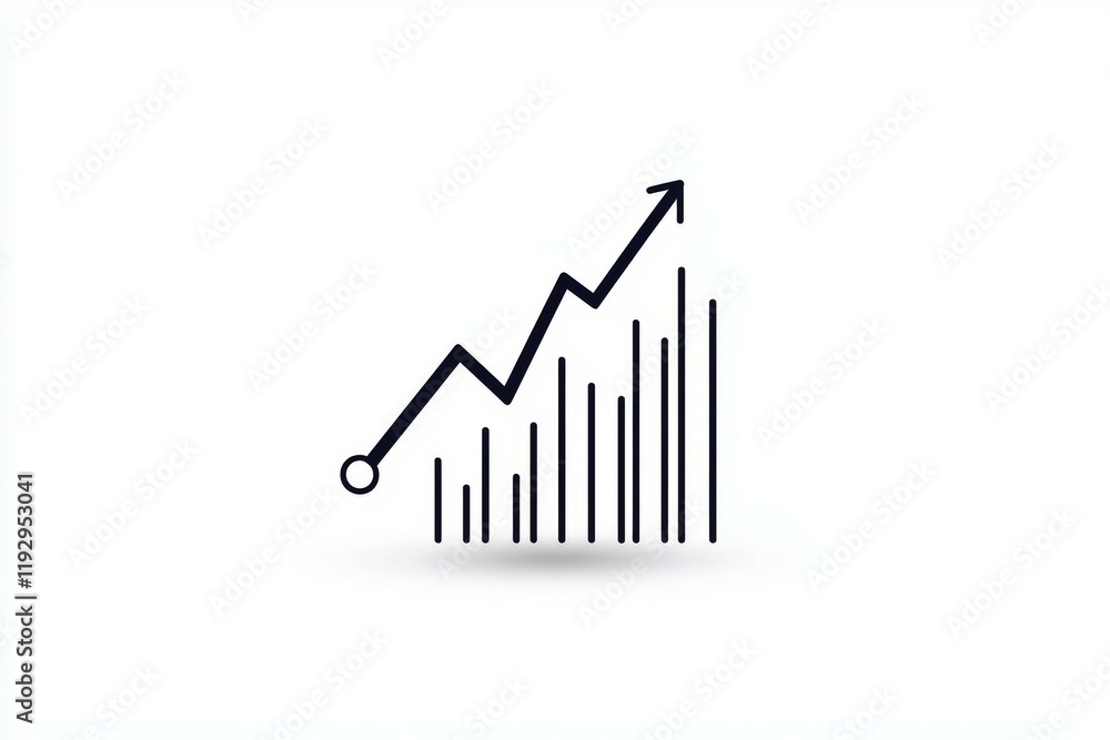 Poster increasing graph icon with arrow and bar chart for financial growth analysis