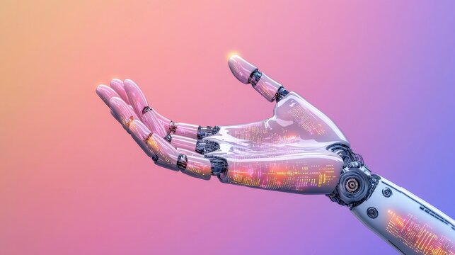 Futuristic Artificial Intelligence Hand Modern Tech Lab Digital Artwork Vibrant Background Close-Up View Human-AI Interaction Concept