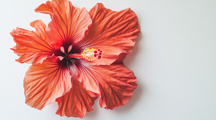 Close-up of a vibrant red hibiscus flower isolated on a white background, showcasing its delicate petals and natural beauty, perfect for commercial use.
