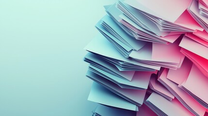 Stacks of documents and papers in a vibrant gradient background illustrating the modern workspace