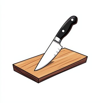 recommend clip art: Knife on wooden cutting board with cartoon clipart of knife block on white background