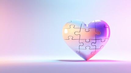 Love poster with a heart puzzle graphic symbolizing unity and connection.