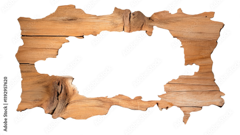Aufkleber wooden frame with irregular edges and empty center space.