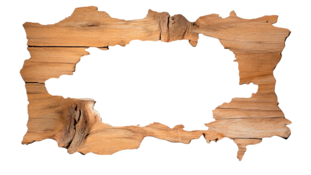 Wooden frame with irregular edges and empty center space.