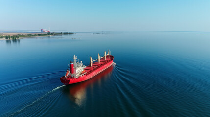 Fototapeta premium Vessel Navigating Open Waters, Distant Realistic Seascape View, Nautical Exploration Theme.