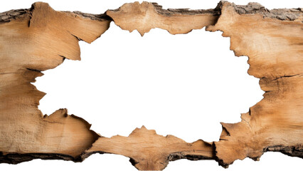 Wooden frame with a jagged edge against on transparent background.